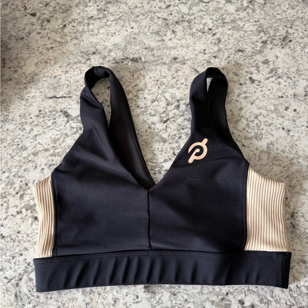 Peloton Black and Cream Sports Bra